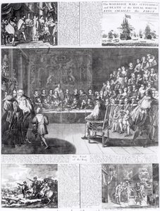 Ekteskapet, krigene, lidelsene og døden til den kongelige martyren, kong Charles den første, trykt av Henry Overton og J. Hoole (gravering) (bundw-foto) av English School