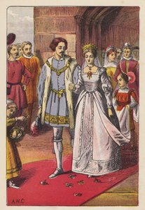 Askepotts ekteskap (farge litho) av English School
