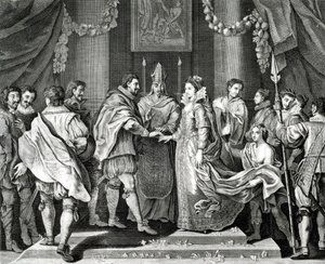 The Marriage of the King, etter et maleri av L. Cheron, 1800-tallet av English School