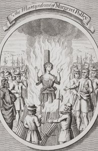 Margeret Polleys martyrium i Tunbridge, fra «Martyrenes brenning», utgitt 1741 (lito) av English School