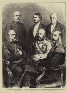 The Meeting of the Emperors, en gruppe portretter (gravering) av English School