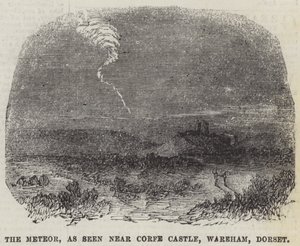 Meteoren, sett nær Corfe Castle, Wareham, Dorset (gravering) av English School