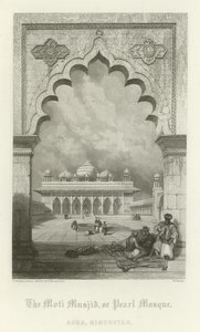 Moti Masjid, eller perlemoskeen, Agra, India av English School