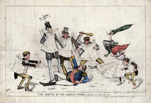 Mottoet til den liberale presse, som viser Napoleon III som ble angrepet av den britiske pressen av English School