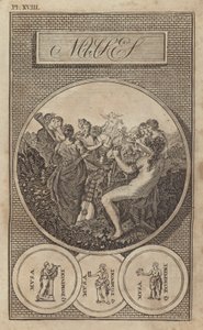 Musene, antikke greske og romerske gudinner for litteratur, vitenskap og kunst (gravering) av English School