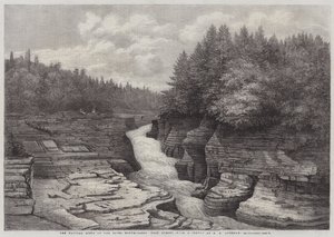De naturlige trinnene ved elven Montmorency, nær Quebec (gravering) av English School