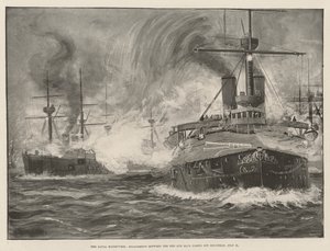 Sjømanøvrene, engasjement mellom den røde og den blå flåten utenfor Holyhead, 31. juli (litho) av English School