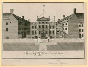 Marinekontoret i Broad Street eller Crouched Friars, London av English School