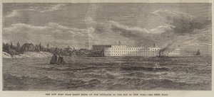 The New Fort nær Sandy Hook, ved inngangen til Bay of New York (gravering) av English School