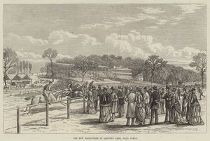 Den nye veddeløpsbanen i Sandown Park, nær Esher (gravering) av English School