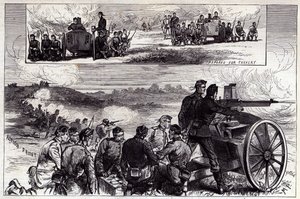 The Nordenfeldt Guns at Aldershott, fra Illustrated London News, september 1885 av English School