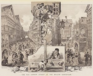 The Old London Street på Health Exhibition (farge litho) av English School