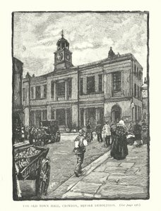 Det gamle rådhuset, Croydon, før riving (gravering) av English School