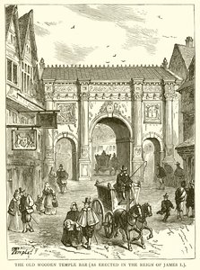 The Old Wooden Temple Bar (som reist i Reign of James I) av English School