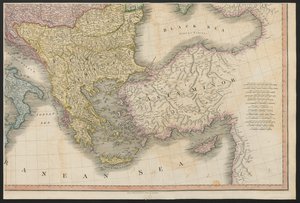 Det osmanske riket, fra Europa, som beskriver alle endringene i territoriet, sammen med deres avvik i grenselinjene til dets flere imperier og stater som ble enige om og bekreftet av den definitive traktaten i Paris, 20. november 1815, publisert 1816 (colo av English School