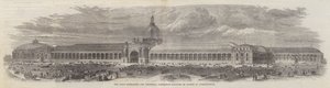 Paris permanente og universelle utstillingsbygning under konstruksjon (gravering) av English School
