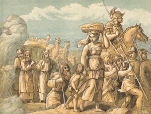 Passasjen over Jordan (farget gravering) av English School