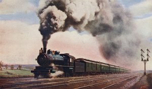 Pennsylvania Limited i full fart, Pennsylvania Railroad, USA av English School