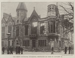 Perth kommunale bygninger, ødelagt av brann 23. januar (gravering) av English School