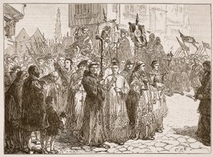 The Pilgrimage of Grace i 1536, illustrasjon fra Cassells Illustrated History of England (sepiafoto) av English School