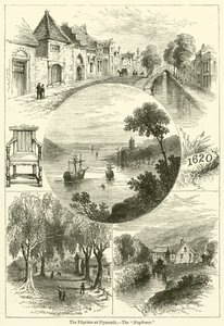 Pilegrimene i Plymouth, "Mayflower" (gravering) av English School