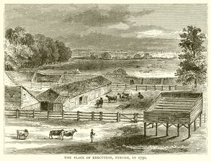 Henrettelsesstedet, Tyburn, i 1750 av English School