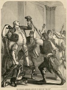 Befolkningen tvang Louis XVI til å adoptere den røde hetten, 1792 av English School