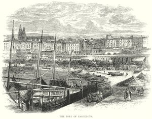 Barcelonas havn (gravering) av English School