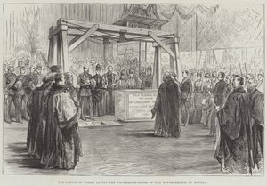 Der Prinz von Wales legt den Grundstein der Tower Bridge am Montag (Stich) von English School