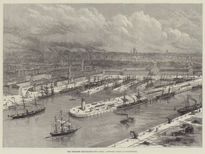 Den foreslåtte Manchester Ship Canal, tiltenkte dokker i Manchester (gravering) av English School