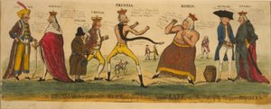 Den prøyssiske priskjemperen og hans allierte forsøkte å temme keiserlige Kate, eller, staten til de europeiske bursiers, 1791 (håndfarget etsning) av English School