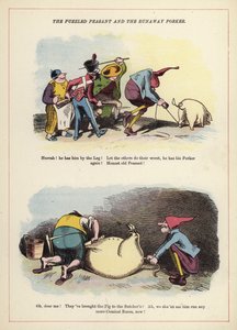 The Puzzled Peasant and the Runaway Porker (farge litho) av English School