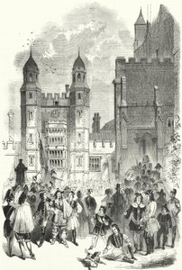 Quadrangle of Eton College om morgenen Montem (gravering) av English School