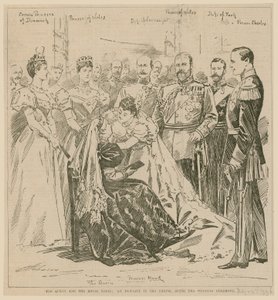 Dronningen og den kongelige brud, en hendelse i kapellet etter bryllupsseremonien, 23. juli 1896 av English School