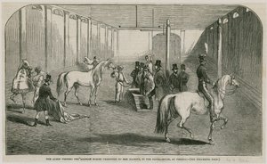 Dronningen ser på de arabiske hestene presentert for hennes Majestet, i ridehuset ved Pimlico av English School