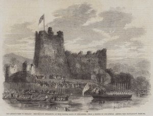 Dronningens besøk til Irland, Hennes Majestet går om bord på Ross Castle, Lakes of Killarney (gravering) av English School