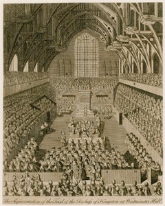 Representasjonen av rettssaken mot hertuginnen av Kingston i Westminster Hall av English School