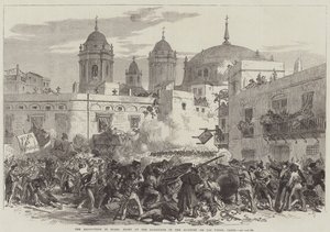 Revolusjonen i Spania, Kamp ved barrikaden i Quarter de Los Vinas, Cadiz (gravering) av English School