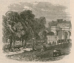 The Riot in Hyde Park: Det ødelagte rekkverket ved Hyde Park Corner av English School