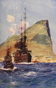 The Rock of Gibraltar (farge litho) av English School
