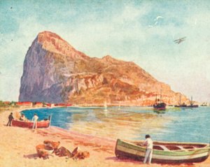 Gibraltarklippen (fargelitografi) av English School