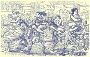 The Romans Walking off with the Sabine Women, illustrasjon fra The Comic History of Rome av Gilbert Abbott a Beckett, utgitt ca. 1850 (digitalt forbedret bilde) av English School