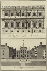 The Royal Banqueting House i Whitehall og Navy Office i Broad Street, London av English School