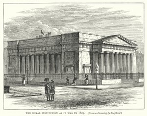 The Royal Institution slik den var i 1829 (gravering) av English School