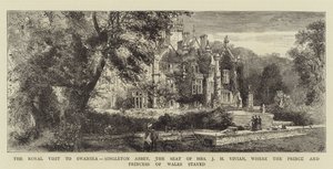 Det kongelige besøket i Swansea, Singleton Abbey, setet til fru JH Vivian, hvor prinsen og prinsessen av Wales bodde (gravering) av English School