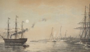 Kongeyachten utenfor Margate-kvelden 5. mars 1863, fra A Memorial of the Marriage of Edward VII and Alexandra of Denmark, pub. 1864 av English School