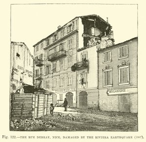 Rue Debray, Nice, skadet av jordskjelvet på Riviera, 1887 av English School