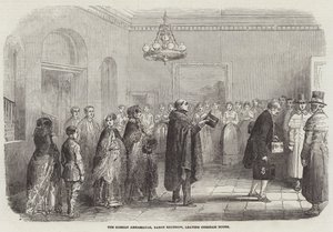 Den russiske ambassadøren, baron Brunnow, forlater Chesham House (gravering) av English School