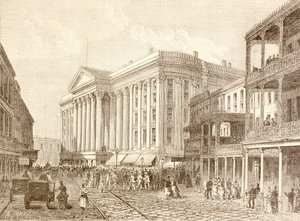 Saint Charles Hotel på St. Charles Street, New Orleans på 1880-tallet (litho) av English School