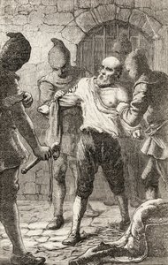 Scourging of George Penn under den spanske inkvisisjonen, ca. 1865 (tregravering) av English School